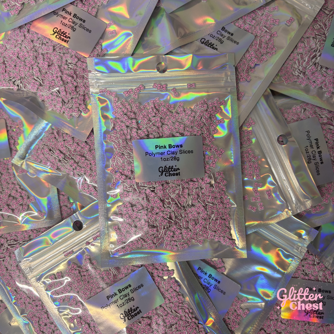 Pink Bows Polymer Clay Slices – 1oz/28g Bag