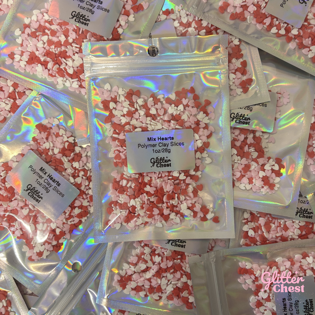 Mix Hearts Polymer Clay Slices – 1oz/28g Bag