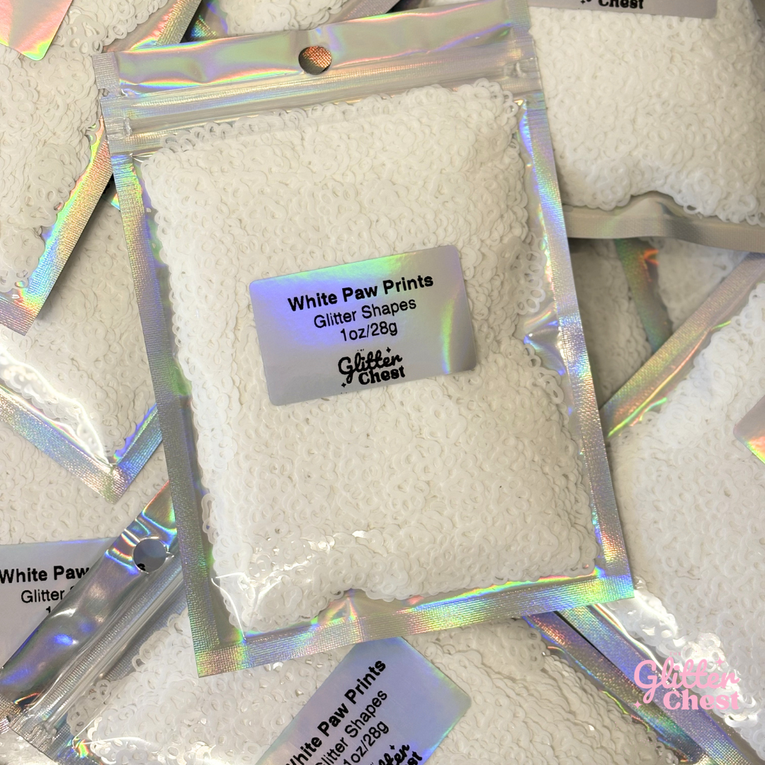 White Paw Prints Glitter Shapes - 1oz/28g