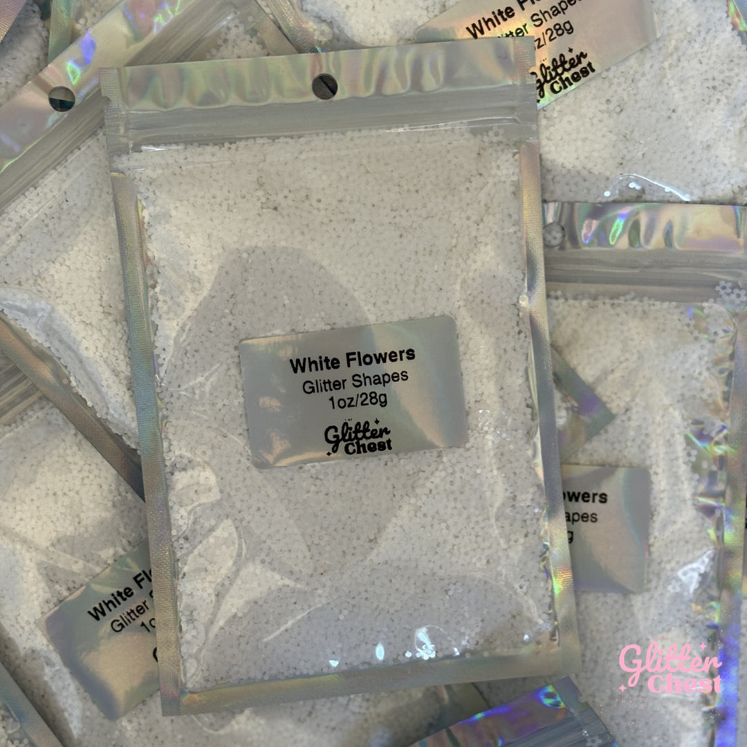 White Flowers Glitter Shapes - 1oz/28g