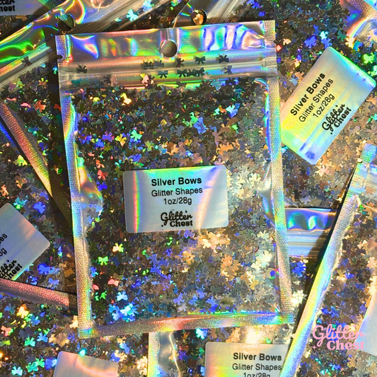 Silver Bows Glitter Shapes - 1oz/28g