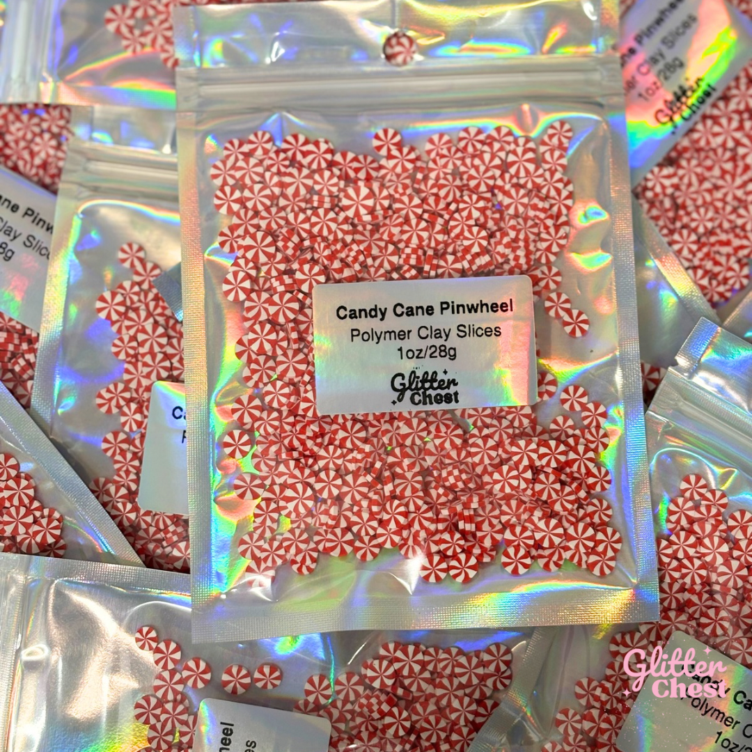 Candy Cane Pinwheel Polymer Clay Slices – 1oz/28g Bag