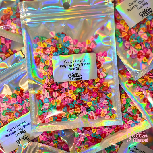 Candy Hearts Polymer Clay Slices – 1oz/28g Bag
